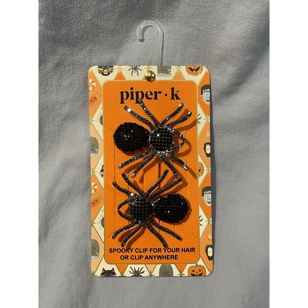 NEW Piper K - Black Colored Metal Hair Clips - Halloween Rhinestone Spiders